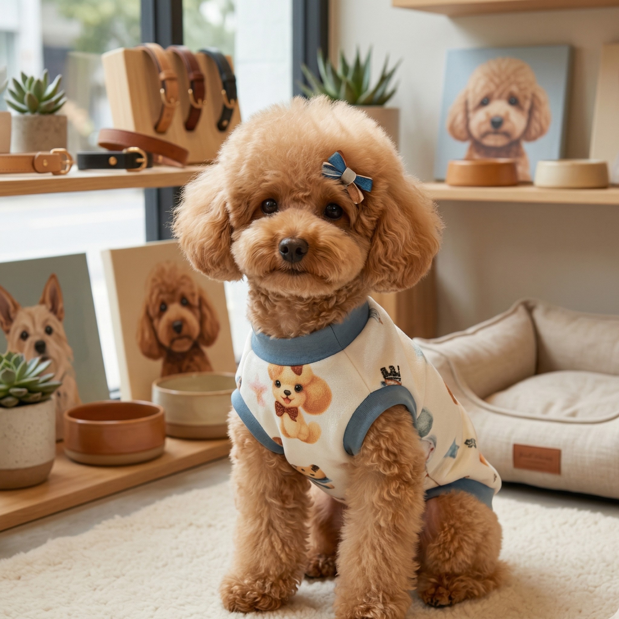 Poodle Blue Sweatshirt - Ciniglia Vellutata Blu con Ricamo Barboncino e Dettagli Glitter